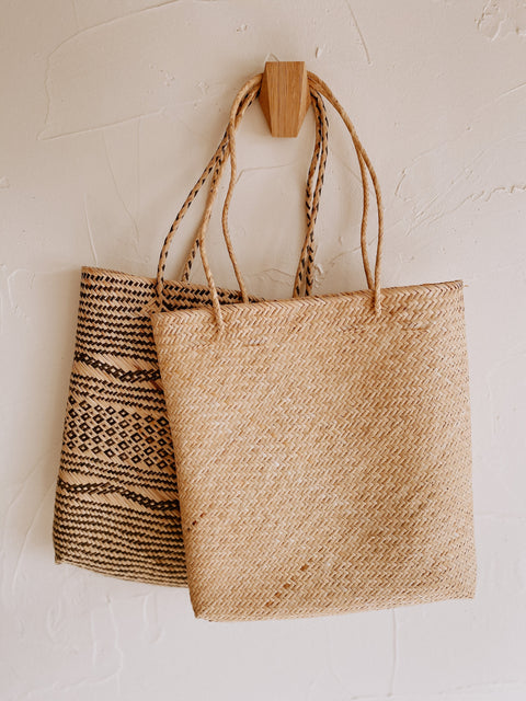 Casual Handmade Braided Rattan Open Top Tote
