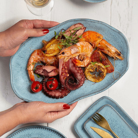 Porto Brasil Modern Abstract Stoneware Serving Platter with Glazed Finish - Set of 4