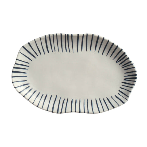 Porto Brasil Modern Hand Finished Stripe Graphic Stoneware Serving Platter - Set of 4