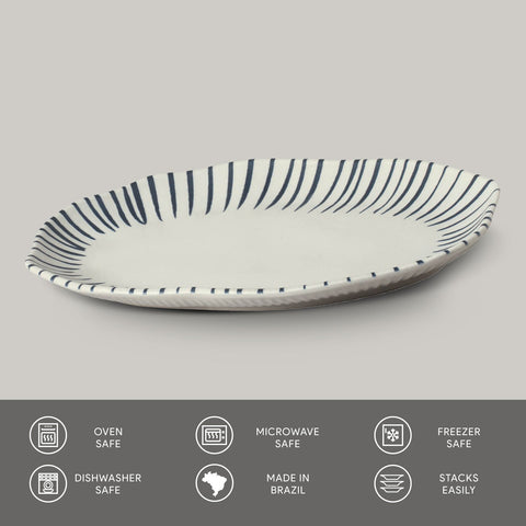 Porto Brasil Modern Hand Finished Stripe Graphic Stoneware Serving Platter - Set of 4