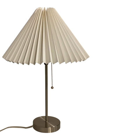 15” Natural White Linen Knife Pleat Lampshade & Chrome Stick Lamp