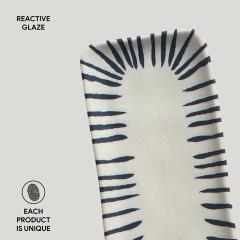 Porto Brasil Modern Hand Finished Stoneware Stripe Serving Platter - Set of 4