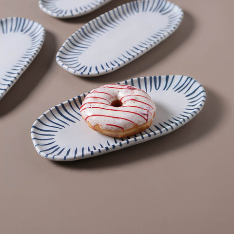 Porto Brasil Modern Stripe Hand Finished Stoneware Serving Platter - Set of 4
