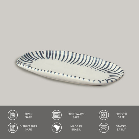 Porto Brasil Modern Stripe Hand Finished Stoneware Serving Platter - Set of 4
