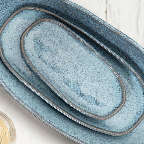 Porto Brasil Modern Abstract Stoneware Serving Platter with Hand Finished Glaze - Set of 4