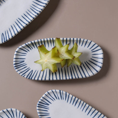 Porto Brasil Modern Stripe Hand Finished Glazed Stoneware Serving Platter - Set of 4