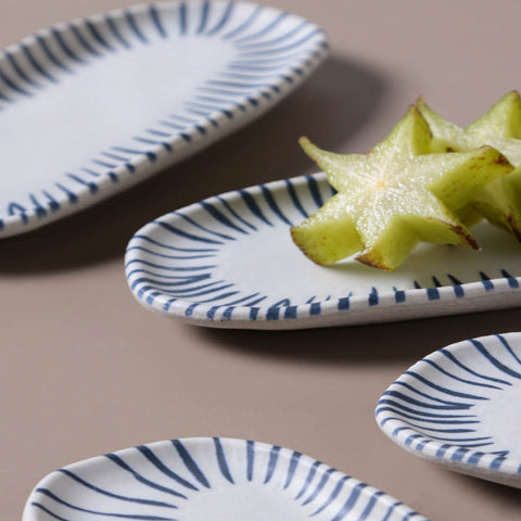 Porto Brasil Modern Stripe Hand Finished Glazed Stoneware Serving Platter - Set of 4