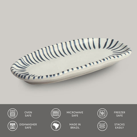 Porto Brasil Modern Stripe Hand Finished Glazed Stoneware Serving Platter - Set of 4
