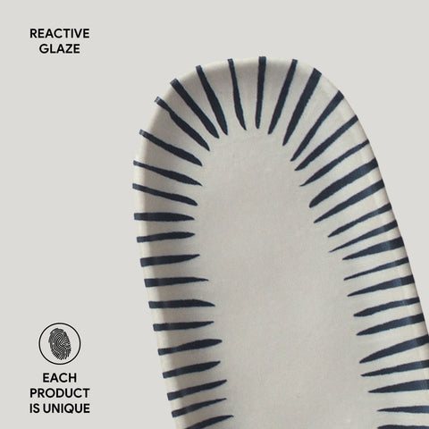 Porto Brasil Modern Stripe Hand Finished Glazed Stoneware Serving Platter - Set of 4