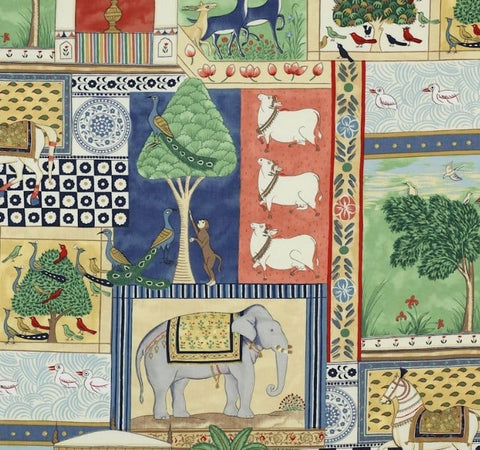 16” Hardback Drum Shade - Indian Summer in Dark Blue by Jane Churchill