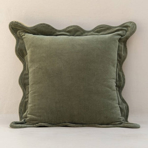 Powered by People Vintage Quiet Luxury Cotton Velvet Pillow Cover with Scallop Trim - 20 x 20