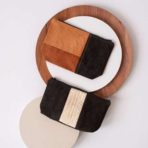Color Block Clay Palm Pouch with Zipper Closure
