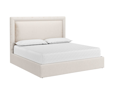 Sunpan Contemporary Nylah Upholstered Platform Bed with Nailhead Trim - Queen - King - Queen