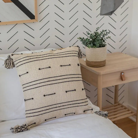 Powered by People Bohemian Handwoven Square Pillow with Tassels Accent - 18 x 18