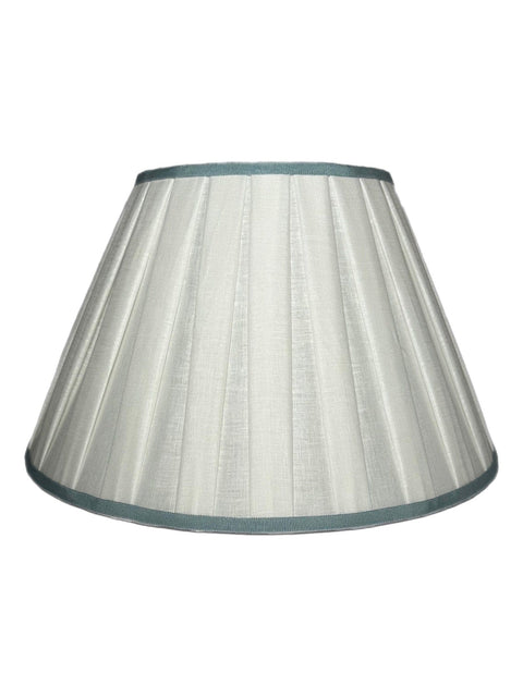 18” Linen Box Pleat Lamp Shades + Light Blue Trim