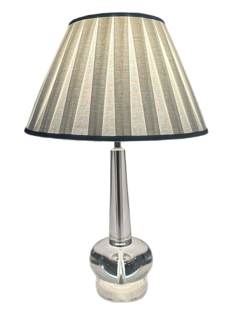 18” Linen Box Pleat Lamp Shades + Light Blue Trim