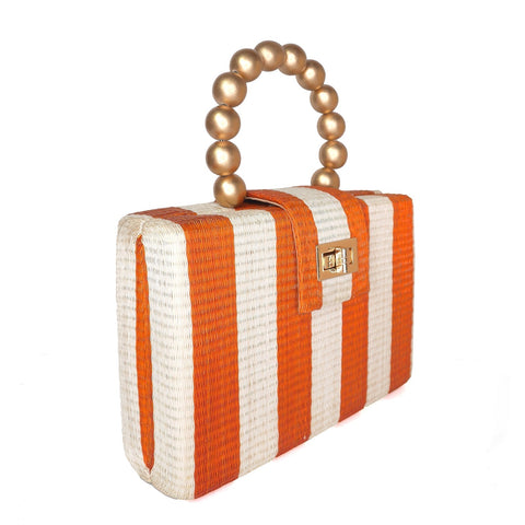 Beach Stripe Beaded Handmade Clutch with Turn Lock
