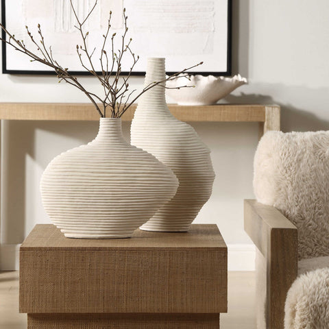 Decorating Essentials Asymmetrical Ceramic Ribbed Table Vase