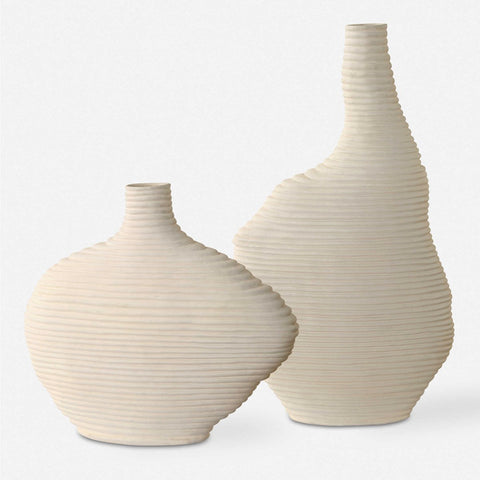 Decorating Essentials Asymmetrical Ceramic Ribbed Table Vase