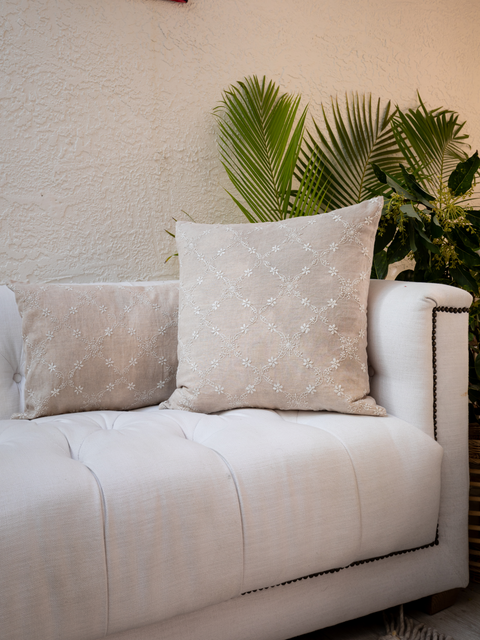 Powered by People Artful Traditionalist Bohemian Hand Stitched Linen Pillow Cover - 20 x 20