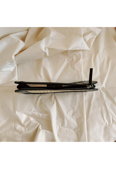 Evening Geometric Rattan Clutch with Leather Trim