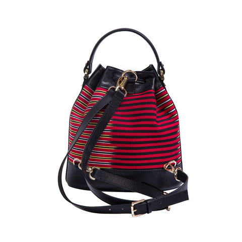 Casual Stripe Embossed Drawstring Bucket Bag