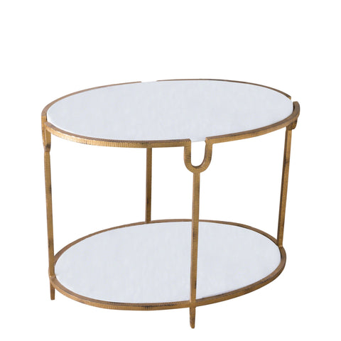 Global Views Contemporary Marble Metal Oval Center Table Accent Table - 20 W