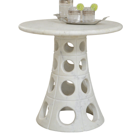 Global Views Space Saving Modern Curved Marble Drum Accent Table - 26 W