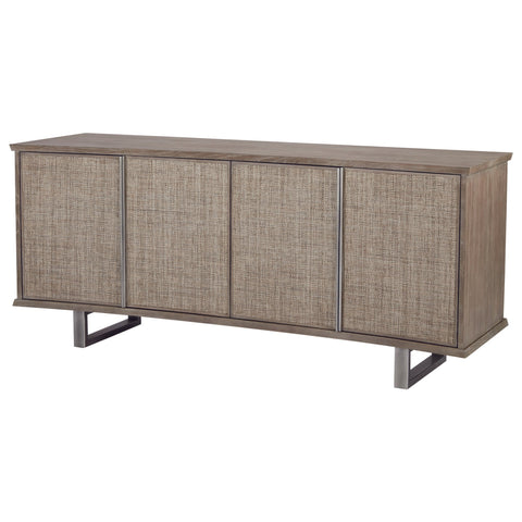 Contemporary Grasscloth Media Storage with Adjustable Shelves