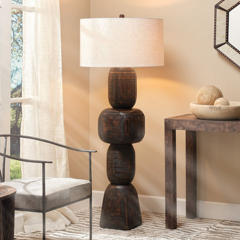 Totem Ambient Organic Bohemian Carving Drum Floor Lamp