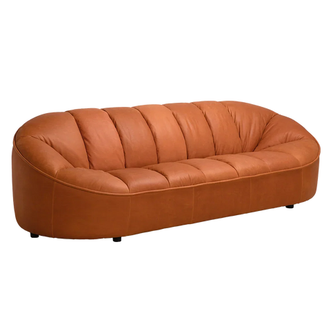 Amadeus Curved Leather Sofa with Horizontal Tufting
