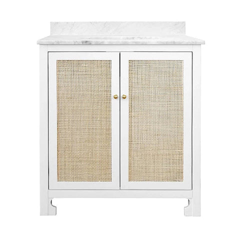 Mid Century Accent Cabinet with Caning and Marble Finish