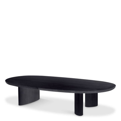 Timeless Minimalist Curved Wood Coffee Table with Block Frame