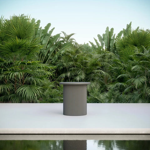 Coastal Modern Fluted Drum Accent Table for Outdoor Living