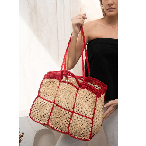 Braided Geometric Raffia Tote