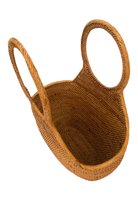 Beach Open Top Rattan Basket Bag with Basket Weave Design