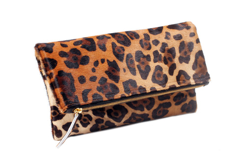 Evening Leopard Animal Clutch with Zip Top