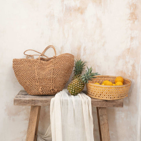 Beach Handmade Braided Raffia Tote with Geometric Pattern