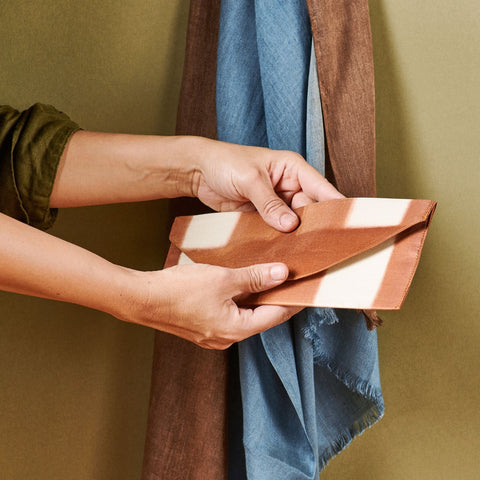 Color Block Silk Pouch with Snap Closure and Pocket