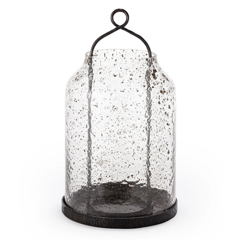 Organic Contemporary Bronze Finished Glass Hurricane