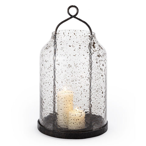 Organic Contemporary Bronze Finished Glass Hurricane