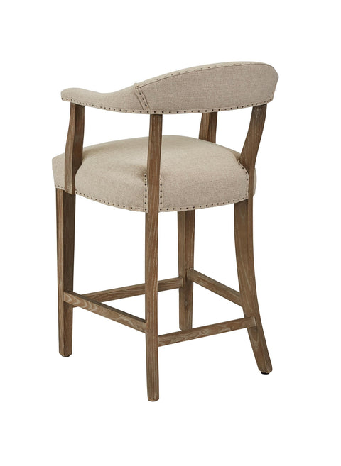 Timeless Minimalist Oak Barrel Back Upholstered Counter Stool