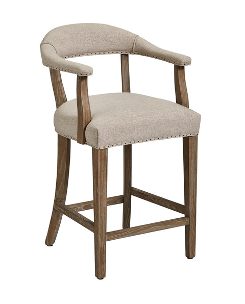 Timeless Minimalist Oak Barrel Back Upholstered Counter Stool