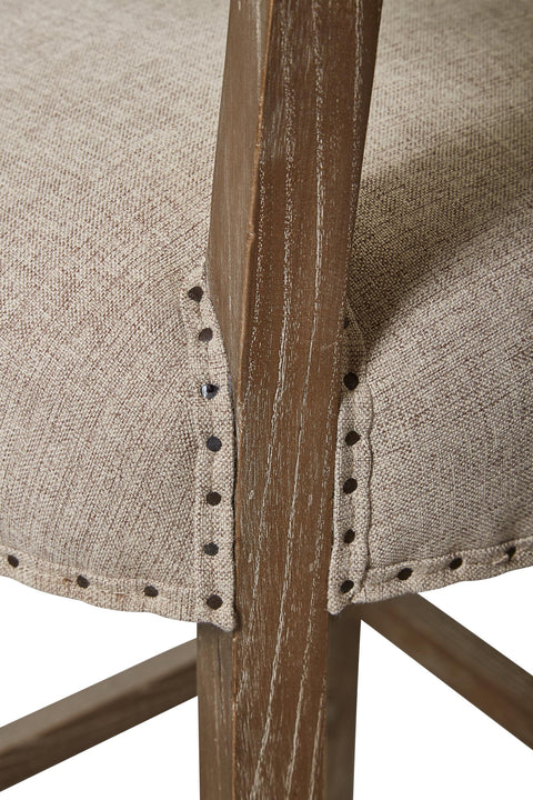 Timeless Minimalist Oak Barrel Back Upholstered Counter Stool