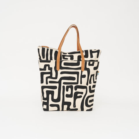 Abstract Graphic Tote with Zip Top and Pocket