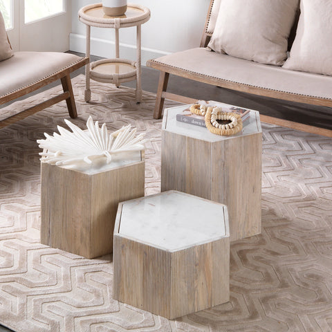 Jamie Young Argan Timeless Minimalist Hexagonal Fluted Center Table
