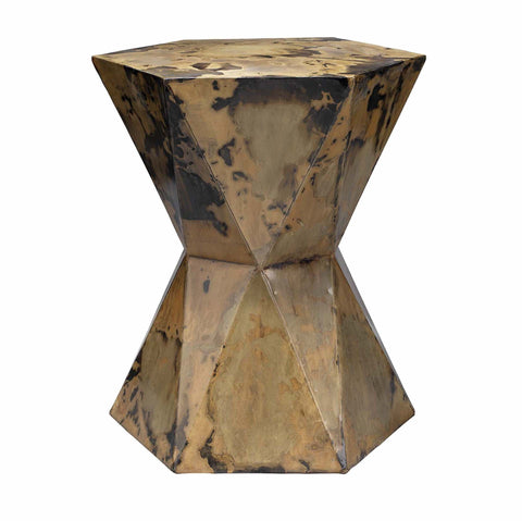 Crown Contemporary Patinated Hexagonal Sculpted Accent Table