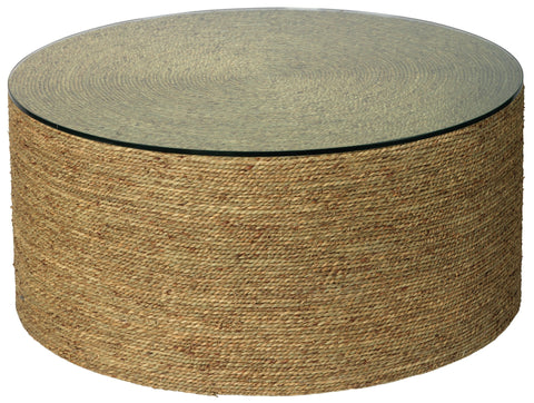 Nature-Driven Modernist Woven Seagrass Drum Coffee Table