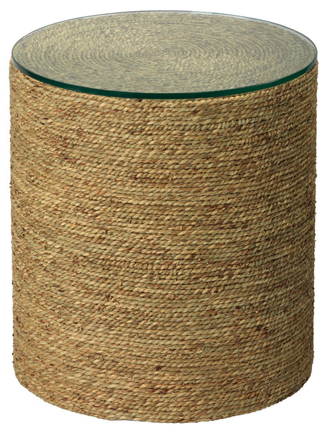Nature-Driven Modernist Woven Seagrass Drum Center Table