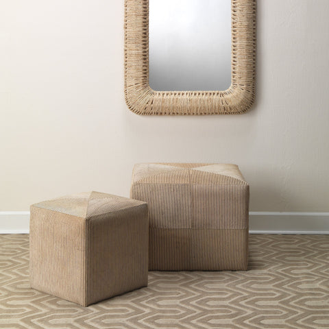 Timeless Minimalist Rustic Pinstriped Pouf Ottoman